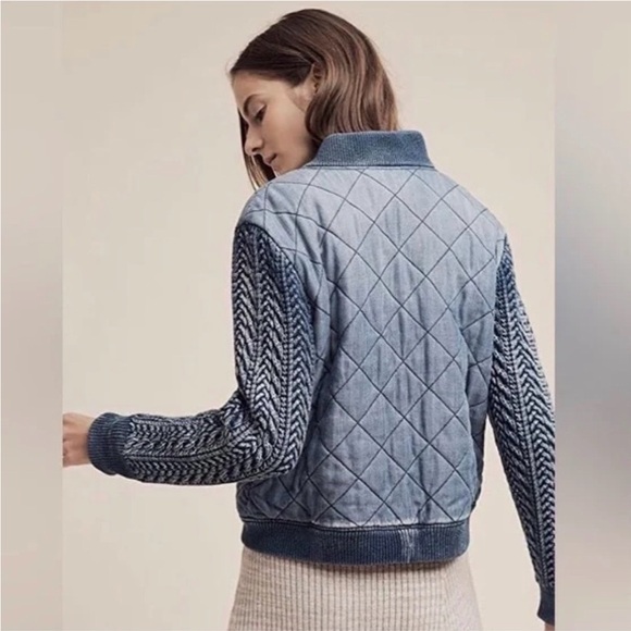 NWT Anthropologie Cloth & Stone Denim Blue Quilted Bomber Jacket - Picture 2 of 14